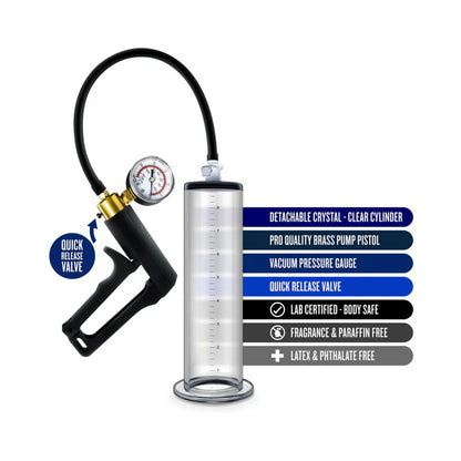 Performance VX7 Vacuum Penis Pump with Brass Trigger & Pressure Gauge Clear