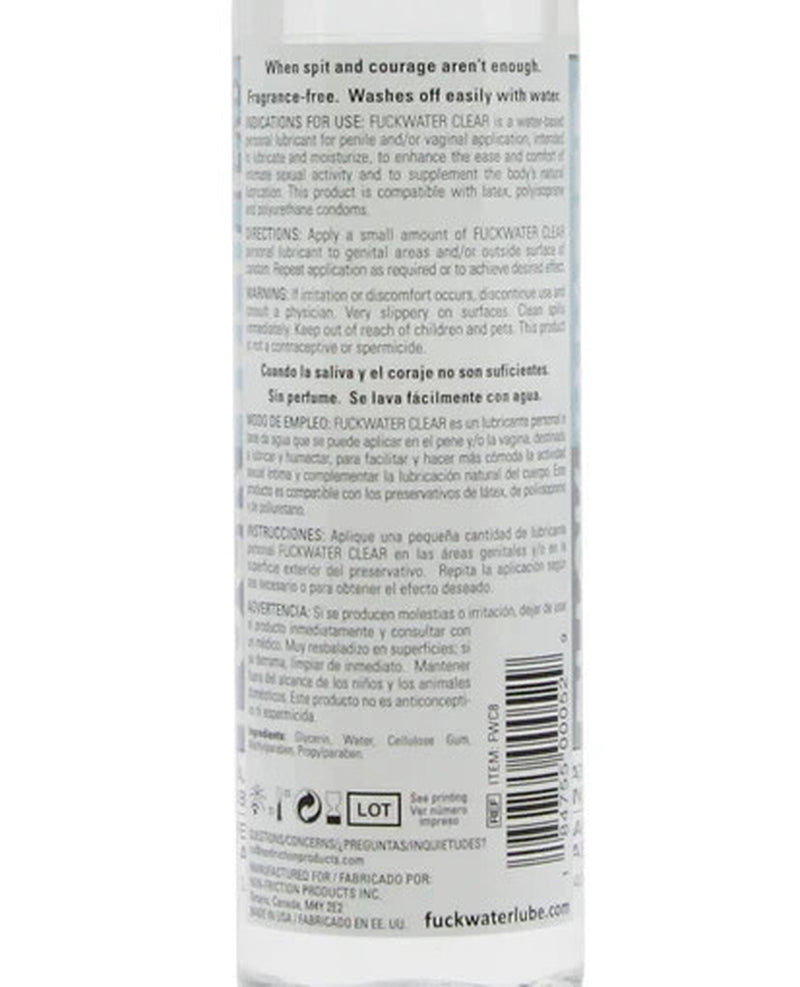 Fuckwater Clear H2O Water Based Personal Lubricant - Choose Size